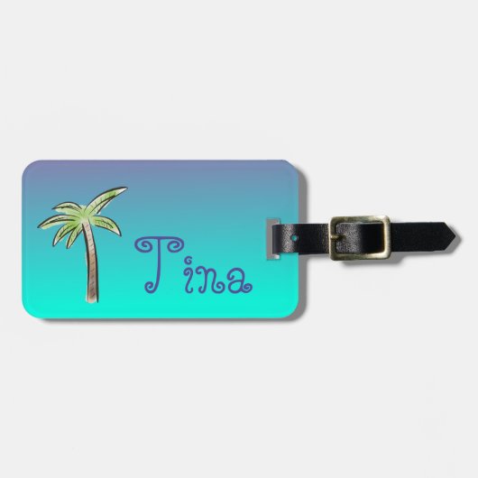 カワイトパームツリーブルー&パープグラデーションル ラゲッジタグ (正面横)