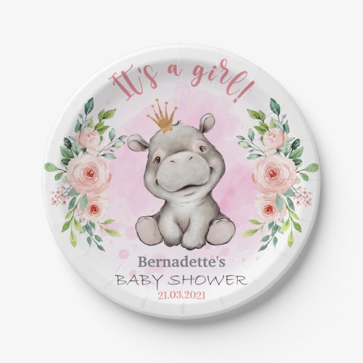カワイトヒッポイアガールベビーシャワー紙プレート ペーパープレート (正面)