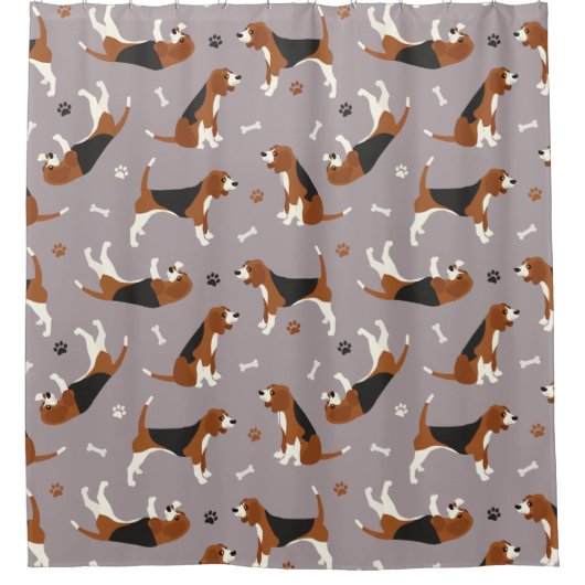 カワイトビーグルズの前足とボーンズグレー シャワーカーテン (正面)