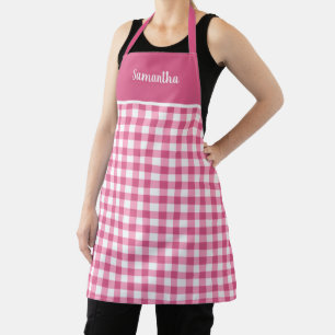 カワイトピガーリーンクギンガムネームエパーソナライズされたプロン エプロン