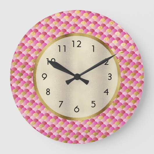 カワイトピンクと金ゴールドはかりで測人魚 ラージ壁時計 (正面)