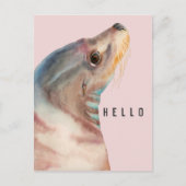 カワイトピンクのシーライオンHELLO ポストカード (正面)