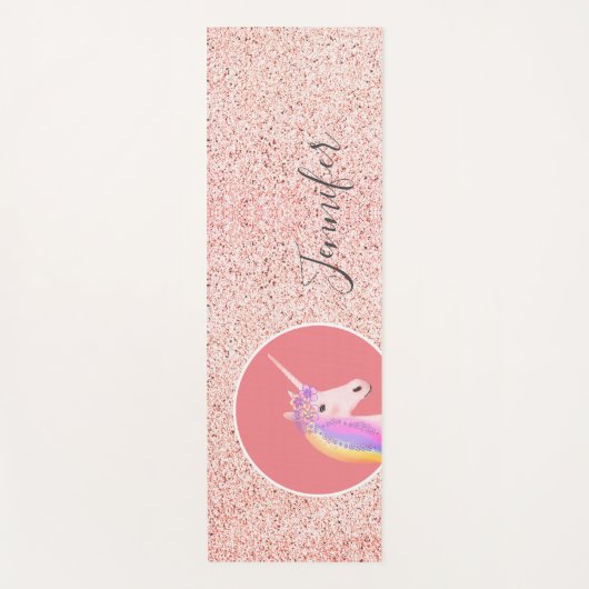 カワイトピンクの一角獣の斑点パーソナライズされた ヨガマット (正面)