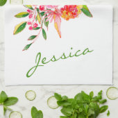 カワイトピンクの水彩パーソナライズされた花の名前 キッチンタオル (折り畳み)