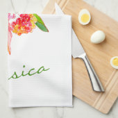 カワイトピンクの水彩パーソナライズされた花の名前 キッチンタオル (四つ折り)