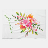 カワイトピンクの水彩パーソナライズされた花の名前 キッチンタオル (横)