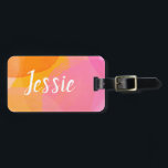 カワイトピンクの水色のカスタム(スクリプト)モノグラム名 ラゲッジタグ<br><div class="desc">カウトピンクウォーターカラーカスタムスクリプトモノグラムネームデザイン</div>