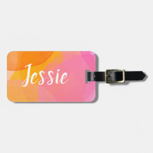 カワイトピンクの水色のカスタム（スクリプト）モノグラム名 ラゲッジタグ