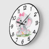 カワイトピンクエレファントパシーガールズ ラージ壁時計 (傾斜)