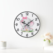 カワイトピンクエレファントパシーガールズ ラージ壁時計 (ホーム)