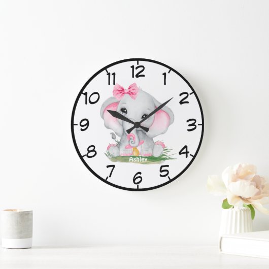 カワイトピンクエレファントパシーガールズ ラージ壁時計 (ホーム)