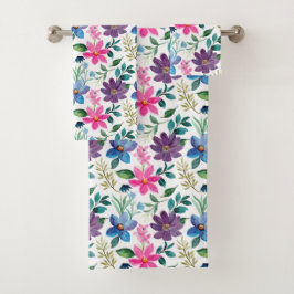 カワイトピンクグリーンピンクの花柄 バスタオルセット