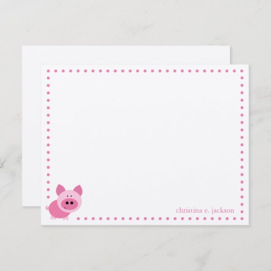 カワイトピンクピグパーソナライズされたノートカード ノートカード (正面/裏面)