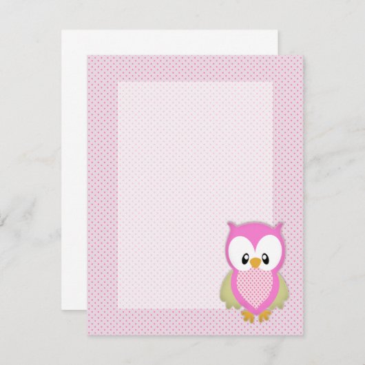 カワイトピンクフクロウ水玉模様ピンク柄のイメージプリント 招待状 (正面/裏面)