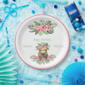 カワイトピンクフローラハワイアンナマケモノ ペーパープレート (パーティー)