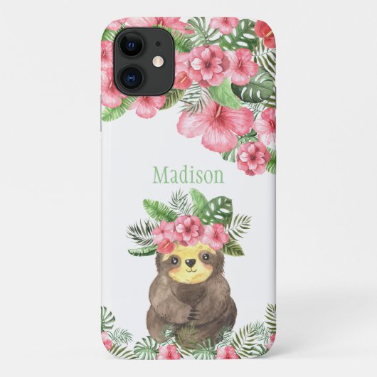 カワイトピンクフローラハワイアンナマケモノ Case-Mate iPhoneケース (裏面)