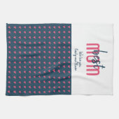 カワイトピンクブルー最高のハート母親の日 キッチンタオル (横)