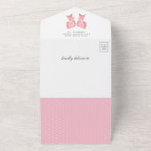 カワイトピンク金ゴールドグリッターバルーンフローラベビーシャワー オールインワン招待状 (外側)