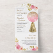 カワイトピンク金ゴールドグリッターバルーンフローラベビーシャワー オールインワン招待状 (内側)