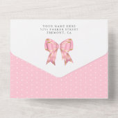 カワイトピンク金ゴールドグリッターバルーンフローラベビーシャワー オールインワン招待状 (裏面)