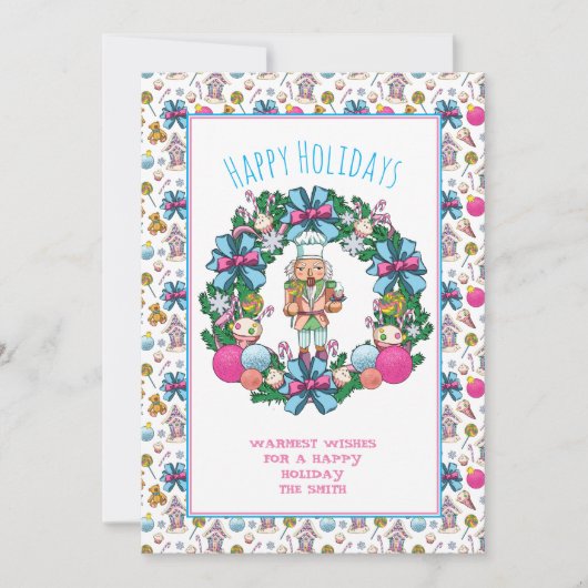 カワイトピンク&ブルークリスマスナッツクラッカーリース シーズンカード (正面)