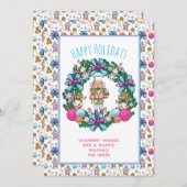 カワイトピンク&ブルークリスマスナッツクラッカーリース シーズンカード (正面/裏面)