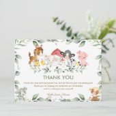 カワイトファームアニマルズグリーンリーベビーシャワー誕生日 サンキューカード (スタンド正面)