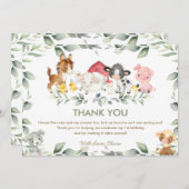 カワイトファームアニマルズグリーンリーベビーシャワー誕生日 サンキューカード (正面/裏面)
