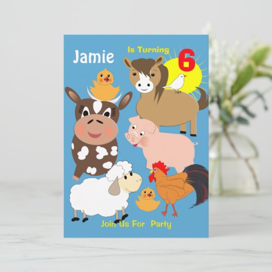 カワイトファームアニマルテーマ子供の誕生日パーティー 招待状 (スタンド正面)