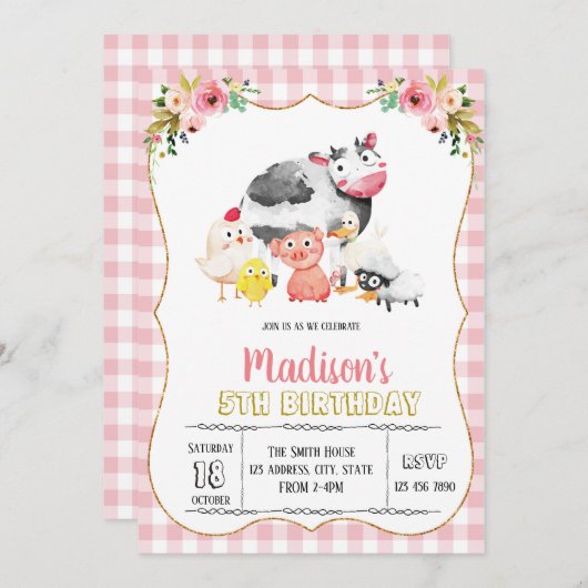 カワイトファームガールパーティの招待状 招待状 (正面/裏面)