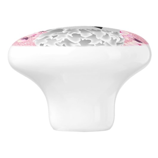 カワイトフクロウさくらんぼブラッズピンクグリッターガールズ セラミックノブ (側面)