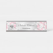 カワイトフクロウさくらんぼブラッズピンクグリッターシルバー デスクネームプレート (正面)