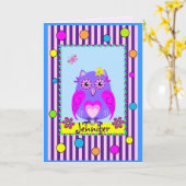 カワイトフクロウハッピーネーム&誕生日文字カード カード (黄色い花)