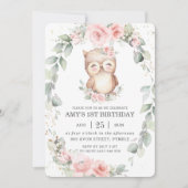 カワイトフクロウピお洒落ンクフローラグリーン誕生日  招待状 (正面)