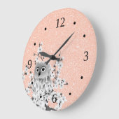 カワイトフクロウ&さくらんぼブラッズバラ金ゴールド ラージ壁時計 (傾斜)