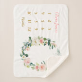 カワイトフローラベビーガールマイルストーン月刊ベビー シェルパブランケット (正面)