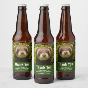 カワイトブラウンフェレットインザグラスサンキュー誕生日 ビールラベル