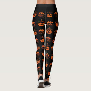 カワイトブラックオレンジハロウィーンのカボチャのちょうちんパターン レギンス