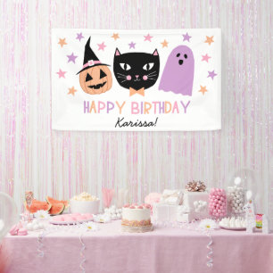 カワイトブラックキャットハロウィーン誕生日ネームバナー 横断幕