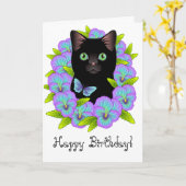カワイトブラックキャットフローラ魔法ハッピーバースデーカード カード (黄色い花)