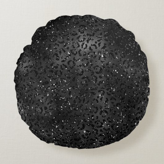 カワイトブラックチータヒョウスキンプリント動物 ラウンドクッション (正面)