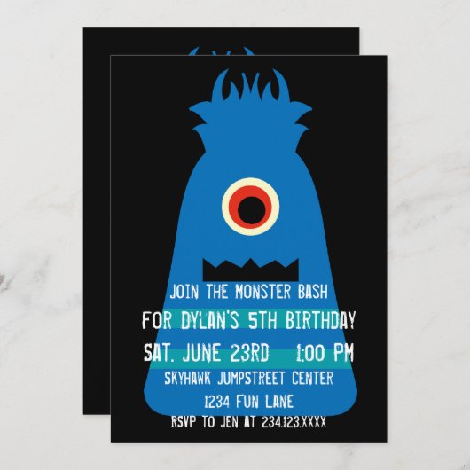 カワイトブルーモンスターバースデーパーティ招待状 招待状 (正面/裏面)