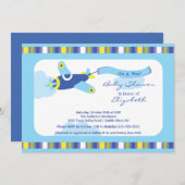 カワイトブルー航空機ボーイベビーシャワー招待状 招待状 (正面/裏面)