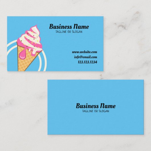 カワイトブルー&ピンクコーンスプリンクルズアイスクリームショップ 名刺 (正面/裏面)