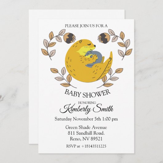 カワイトベビーカワウソのベビーシャワー 招待状 (正面/裏面)