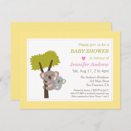 カワイトベビーコアラベア&ママベビーシャワー 招待状 (正面/裏面)
