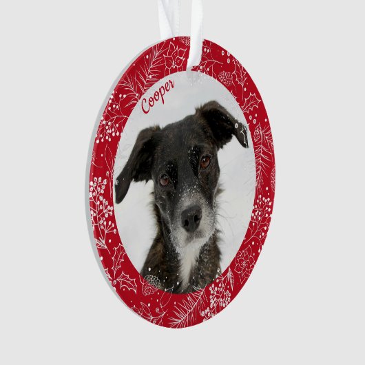 カワイトペットの子犬のホリデーフォトネーム オーナメント (正面)