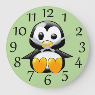 カワイトペンギンソフトグリーンウォールクロック ラージ壁時計