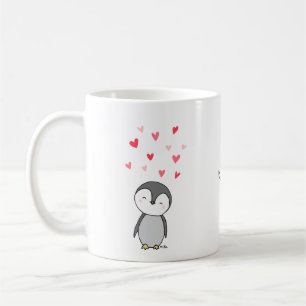 カワイトペンギンハート愛好名前をカスタムする コーヒーマグカップ