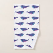 カワイトホエールアートスケッチ(青白海) バスタオルセット (ハンドタオル)